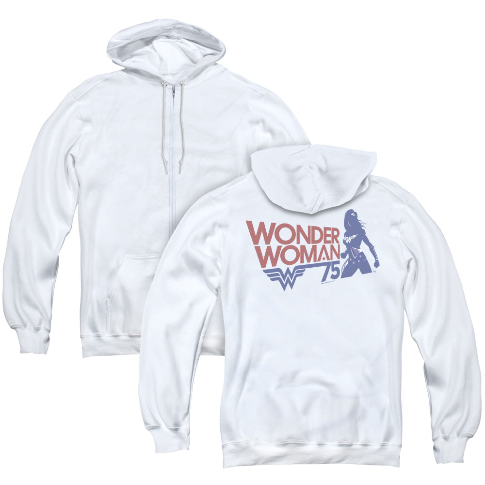 Wonder Woman Ww75 Silhouette Back Print Zipper Mens Hoodie White