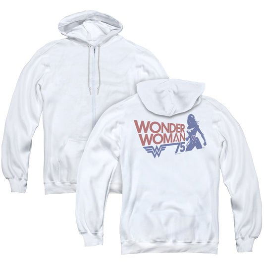 Wonder Woman Ww75 Silhouette Back Print Zipper Mens Hoodie White