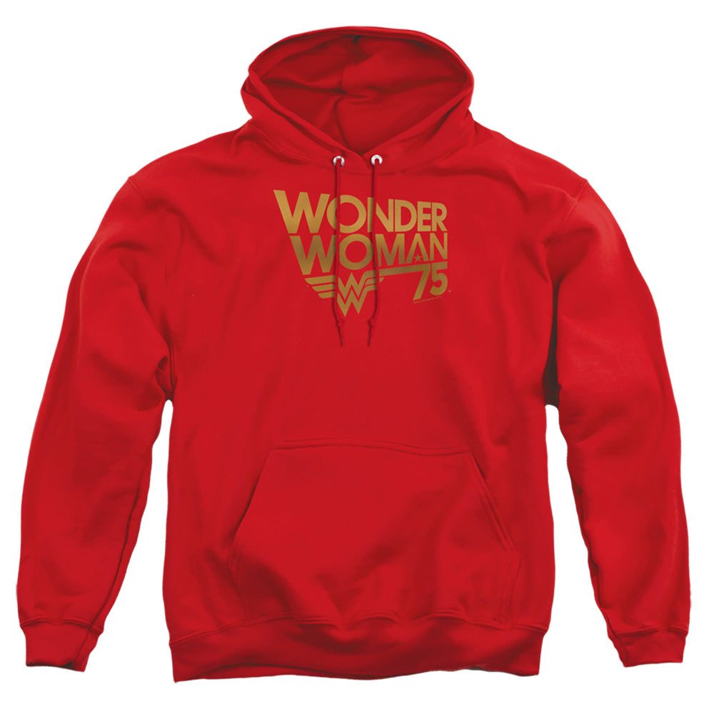 Wonder Woman Wonder Woman 75Th Anniversary Gold Logo Mens Hoodie Red