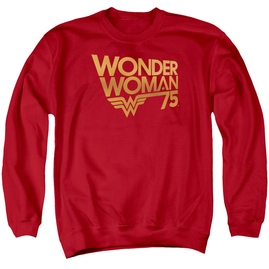 Wonder Woman Wonder Woman 75th Anniversary Gold Logo Mens Crewneck Sweatshirt Red