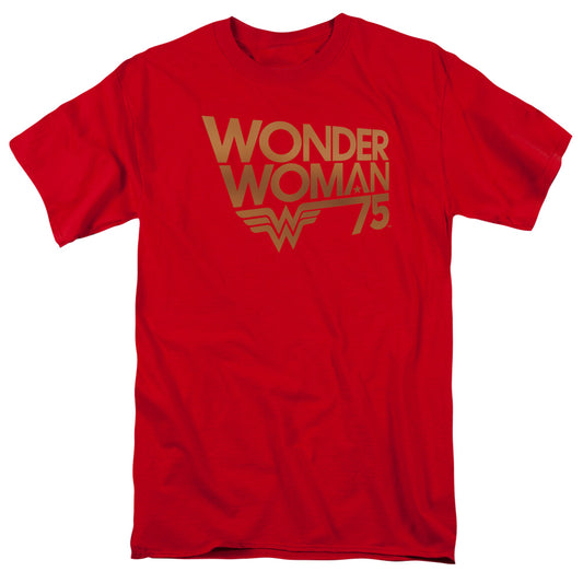 Wonder Woman Wonder Woman 75Th Anniversary Gold Logo Mens T Shirt Red