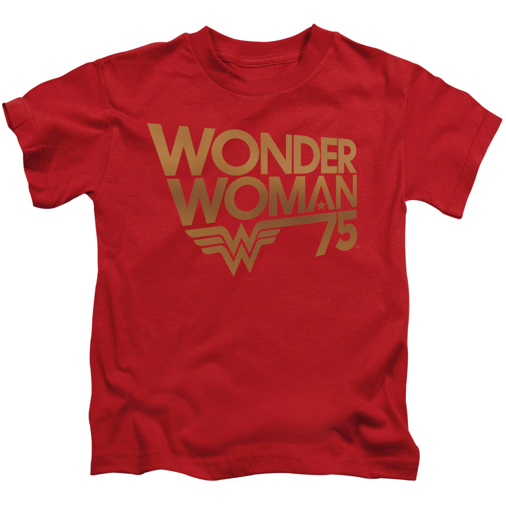 Wonder Woman Wonder Woman 75th Anniversary Gold Logo Juvenile Kids Youth T Shirt Red