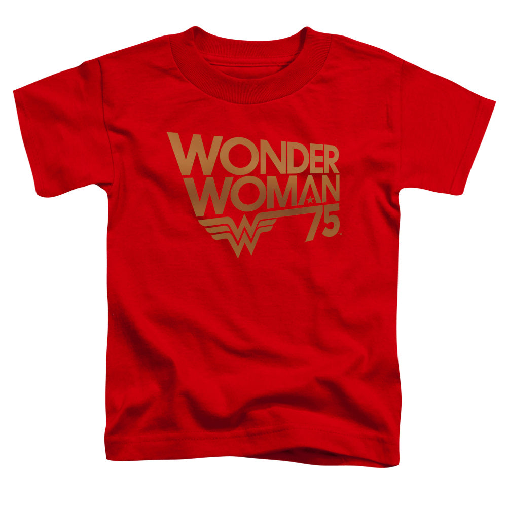 Wonder Woman Wonder Woman 75th Anniversary Gold Logo Toddler Kids Youth T Shirt Red