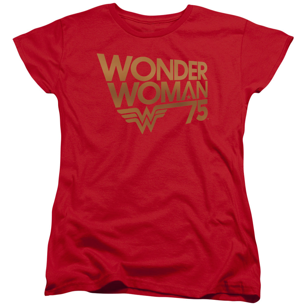 Wonder Woman Wonder Woman 75th Anniversary Gold Logo Womens T Shirt Red