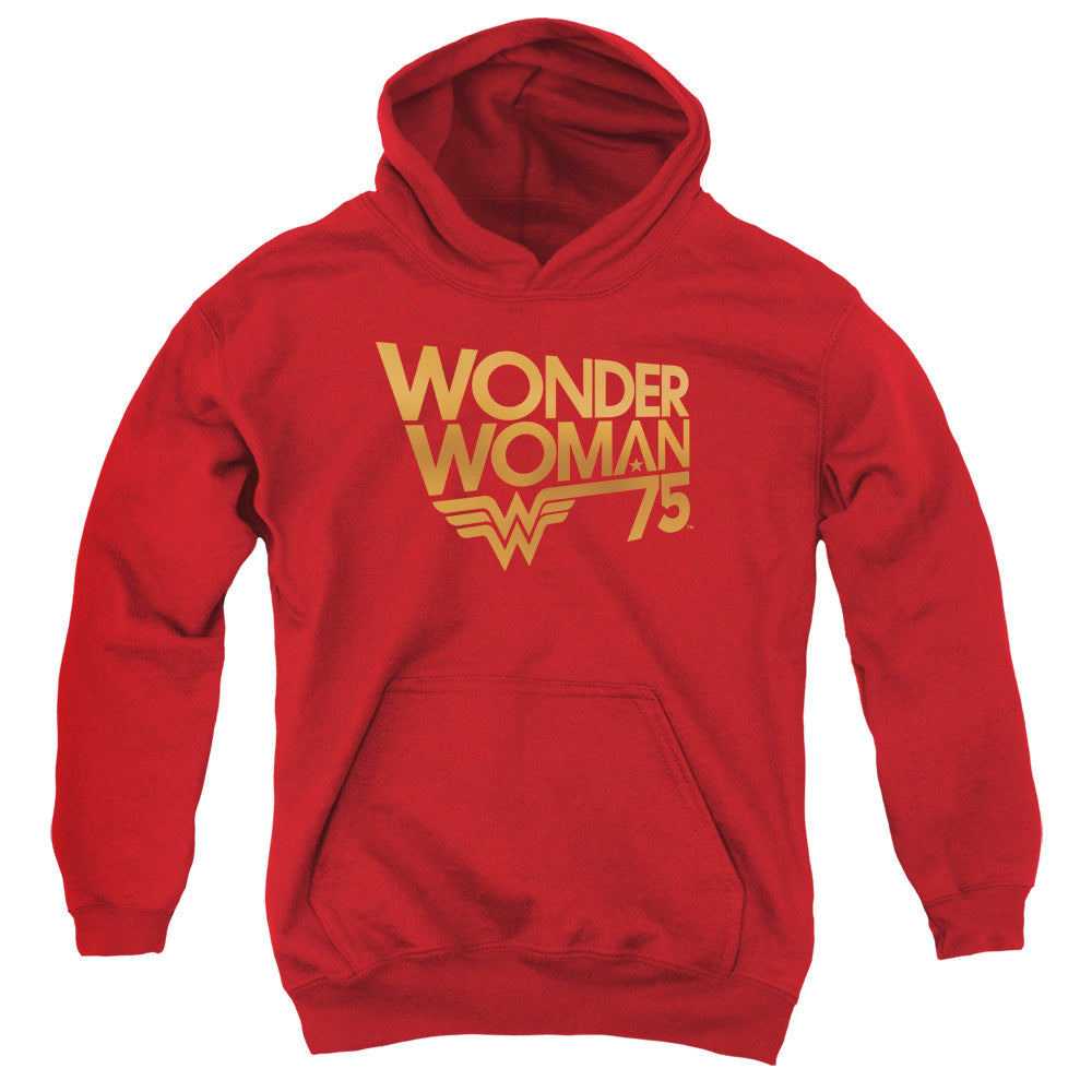 Wonder Woman Wonder Woman 75th Anniversary Gold Logo Kids Youth Hoodie Red