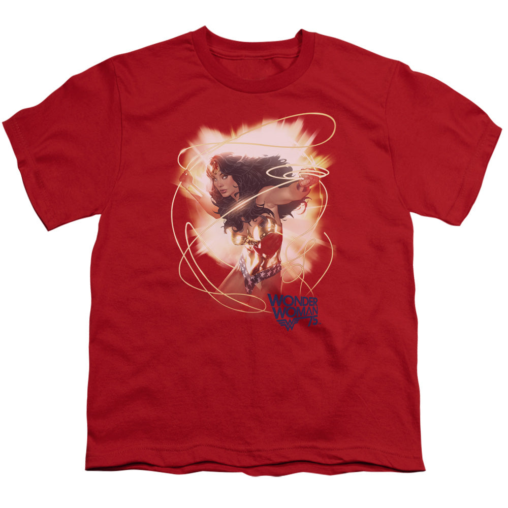 Wonder Woman 75th Burst Kids Youth T Shirt Red