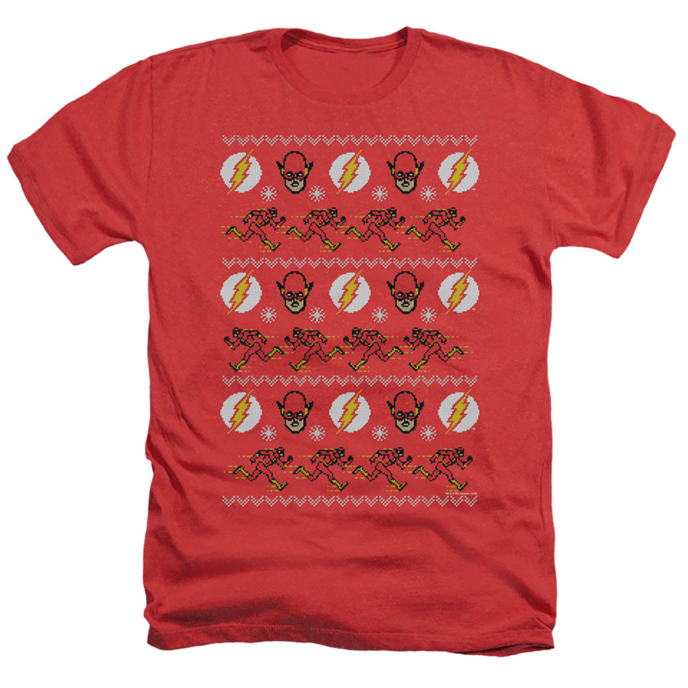 Dc Flash the Flash Ugly Christmas Sweater Heather Mens T Shirt Red