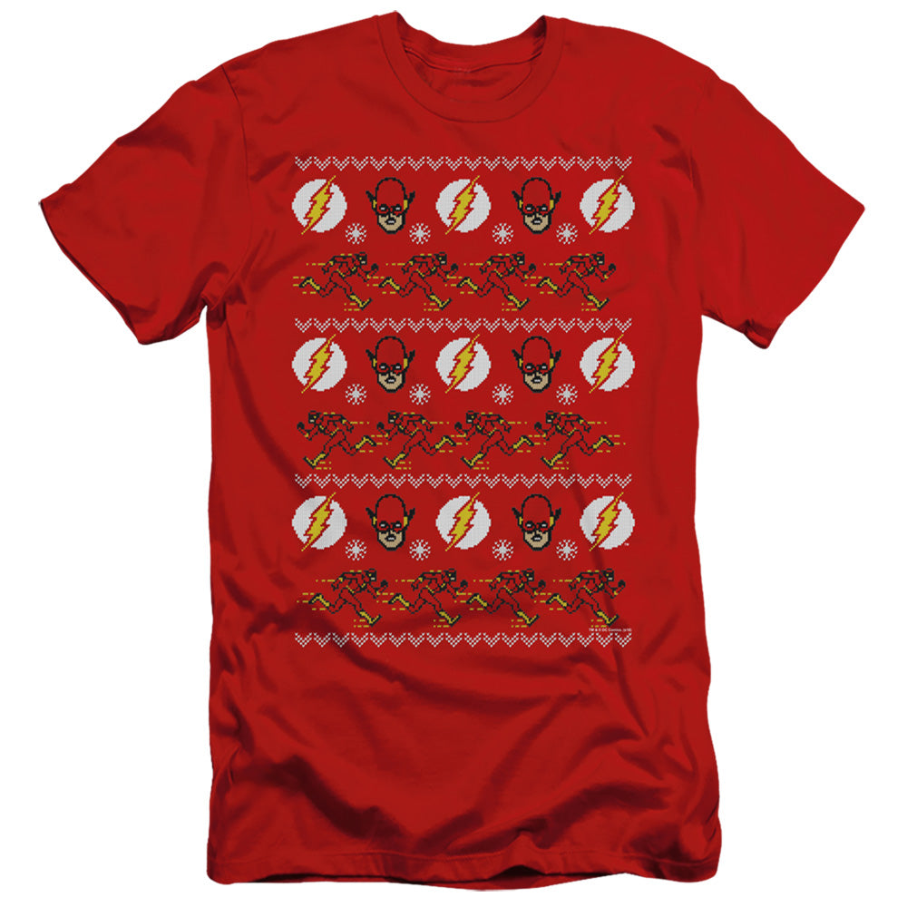 Dc Flash the Flash Ugly Christmas Sweater Slim Fit Mens T Shirt Red