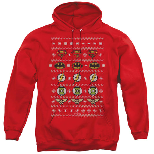 Justice League Justice Shields Christmas Sweater Mens Hoodie Red