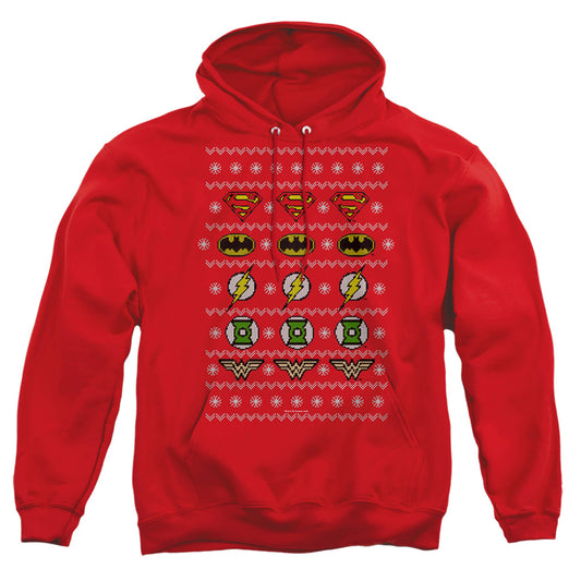 Justice League Of America Justice Shields Christmas Sweater 
 
 Mens Hoodie Red Officially Licensed