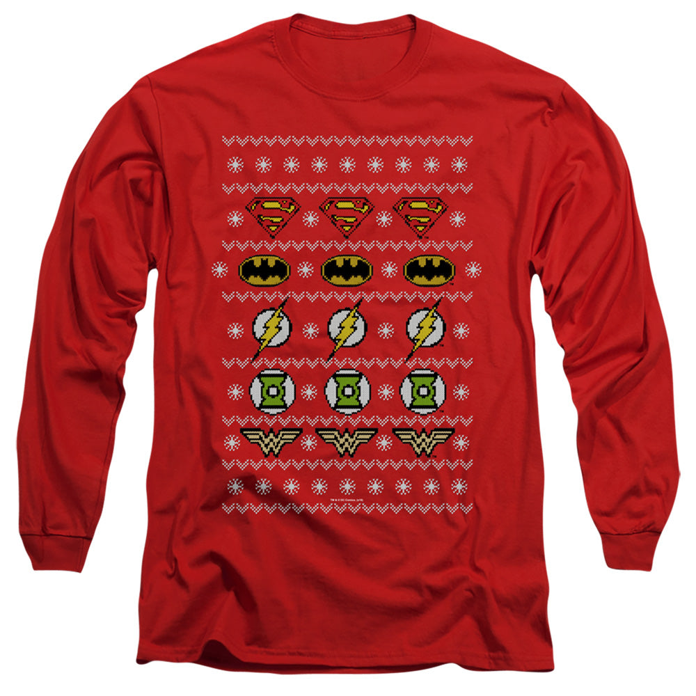 Justice League Justice Shields Christmas Sweater Mens Long Sleeve Shirt Red