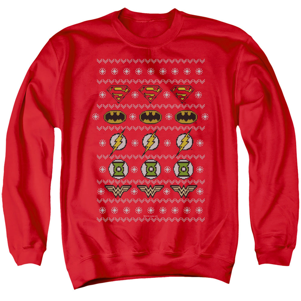 Justice League Justice Shields Christmas Sweater Mens Crewneck Sweatshirt Red