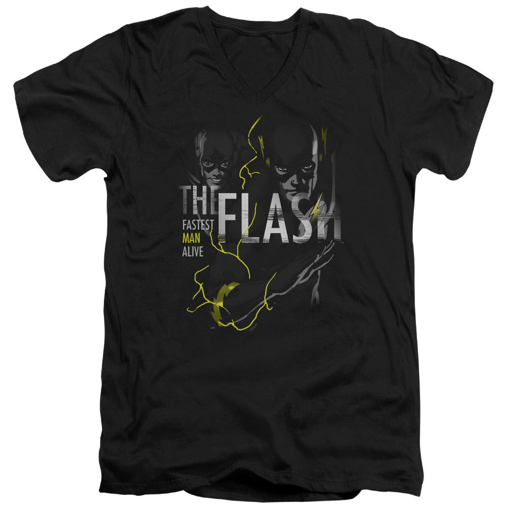 Dc Flash Bold Flash Mens Slim Fit V-Neck T Shirt Black