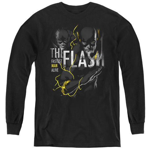 Dc Flash Bold Flash Long Sleeve Kids Youth T Shirt Black