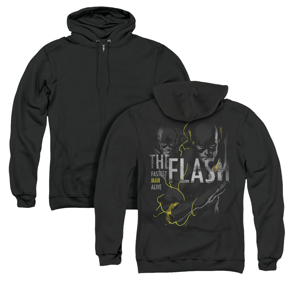 Dc Flash Bold Flash Back Print Zipper Mens Hoodie Black