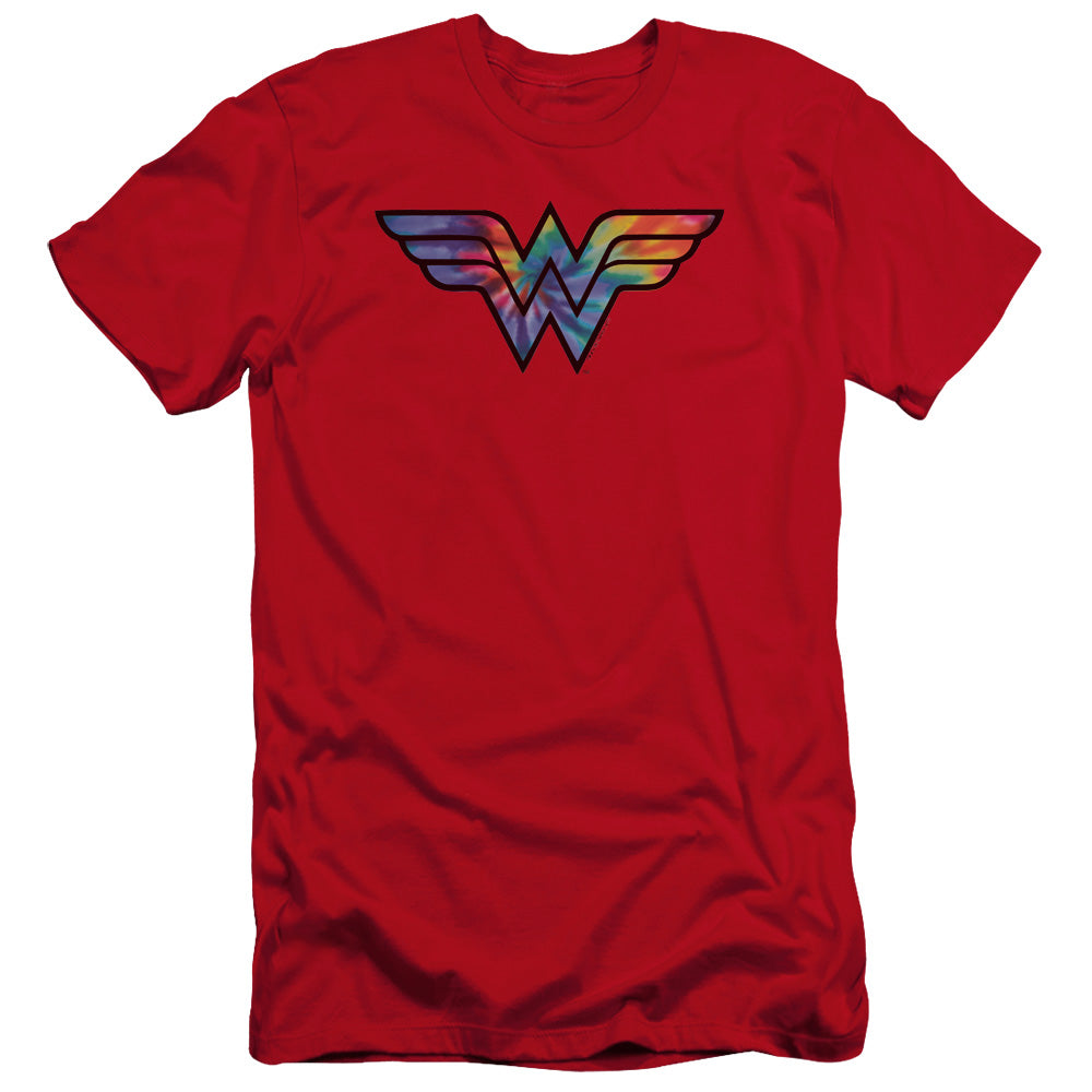 Wonder Woman Wonder Woman Tie Dye Logo Premium Bella Canvas Slim Fit Mens T Shirt Red