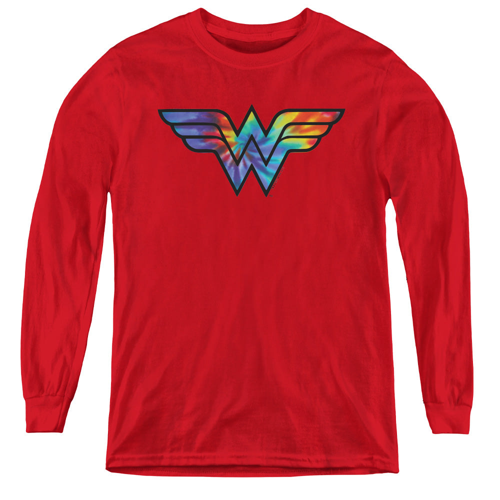 Wonder Woman Wonder Woman Tie Dye Logo Long Sleeve Kids Youth T Shirt Red