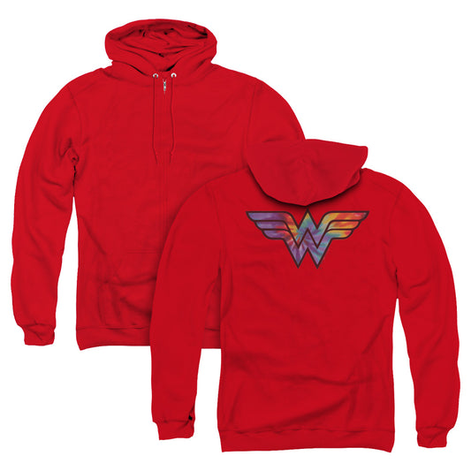 Wonder Woman Wonder Woman Tie Dye Logo Back Print Zipper Mens Hoodie Red