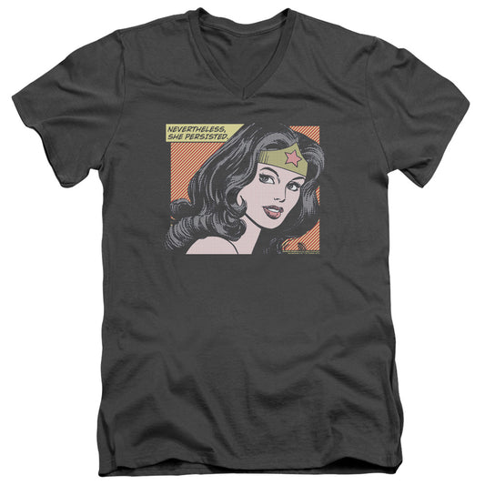 Wonder Woman She Persisted Mens Slim Fit V-Neck T Shirt Charcoal