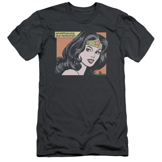 Wonder Woman She Persisted Slim Fit Mens T Shirt Charcoal