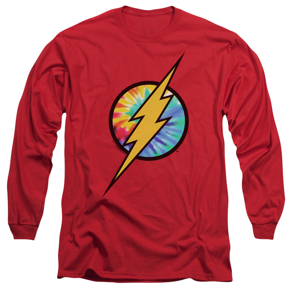 Dc Flash Tie Dye Flash Logo Mens Long Sleeve Shirt Red