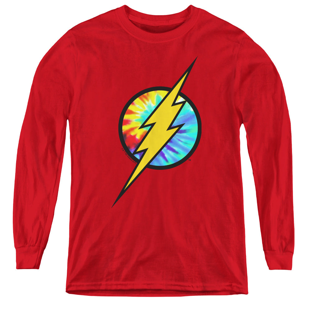 Dc Flash Tie Dye Flash Logo Long Sleeve Kids Youth T Shirt Red