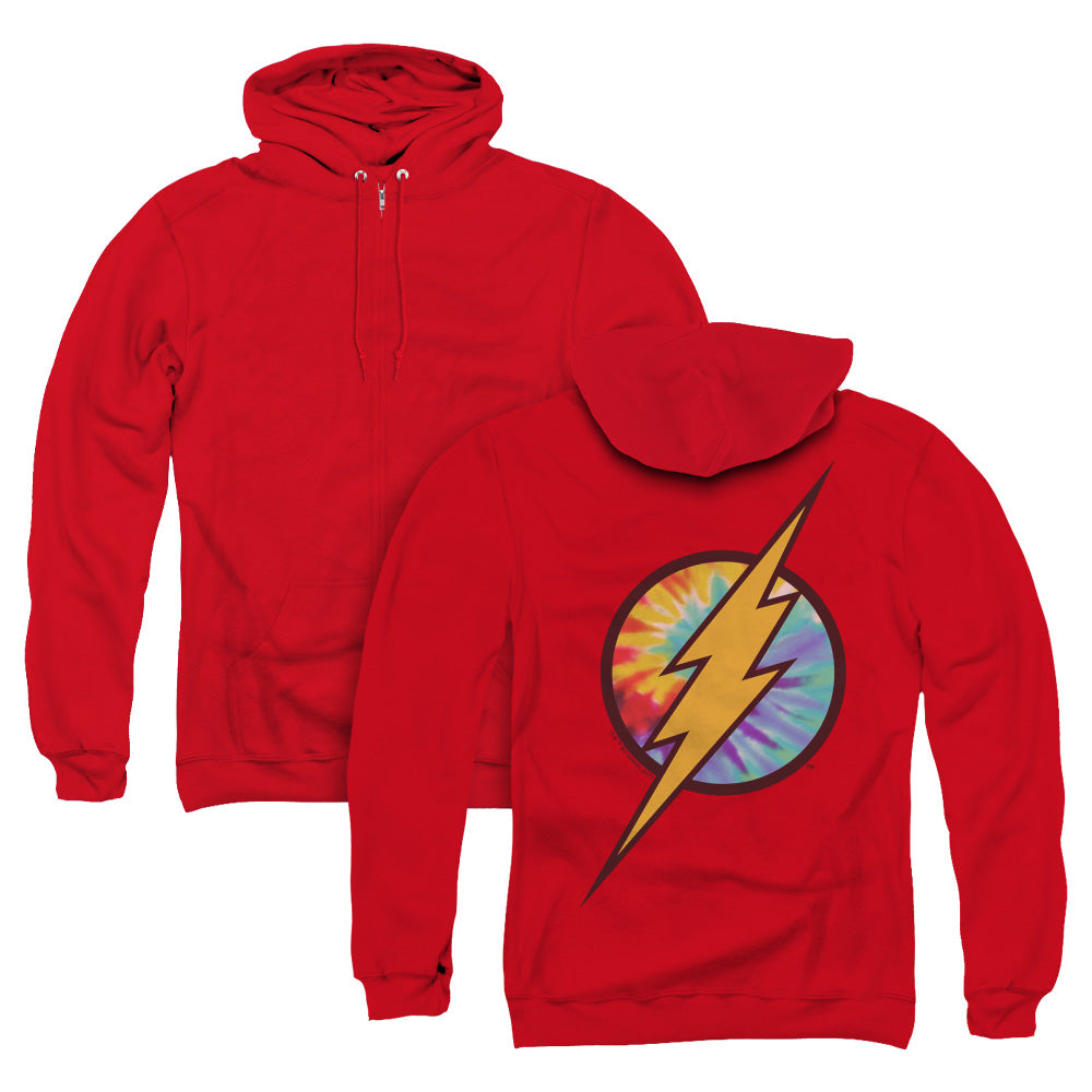 Dc Flash Tie Dye Flash Logo Back Print Zipper Mens Hoodie Red