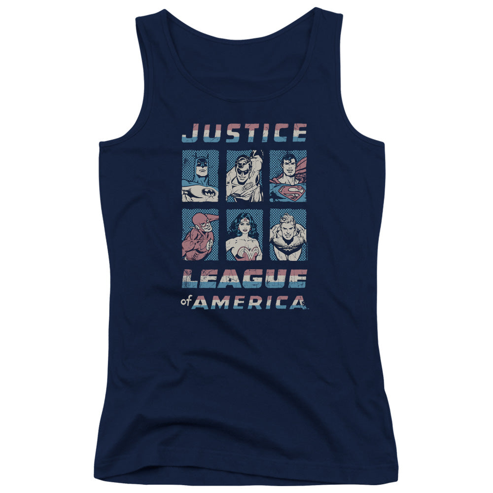 Justice League American League Womens Tank Top Shirt Navy Blue