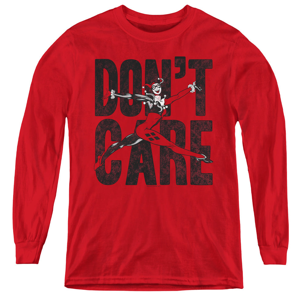 Justice League Don’t Care Long Sleeve Kids Youth T Shirt Red