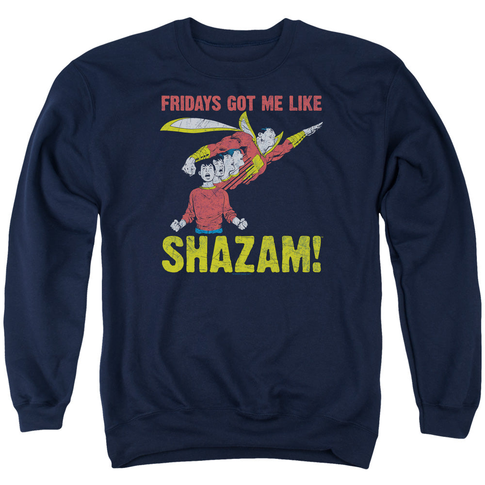 Justice League Fridays Got Me Like Mens Crewneck Sweatshirt Navy Blue