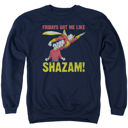 Justice League Fridays Got Me Like Mens Crewneck Sweatshirt Navy Blue