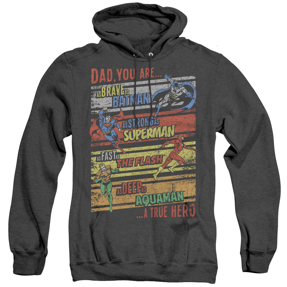 Justice League Of America A True Hero Mens Heather Hoodie Black Officially Licensed
