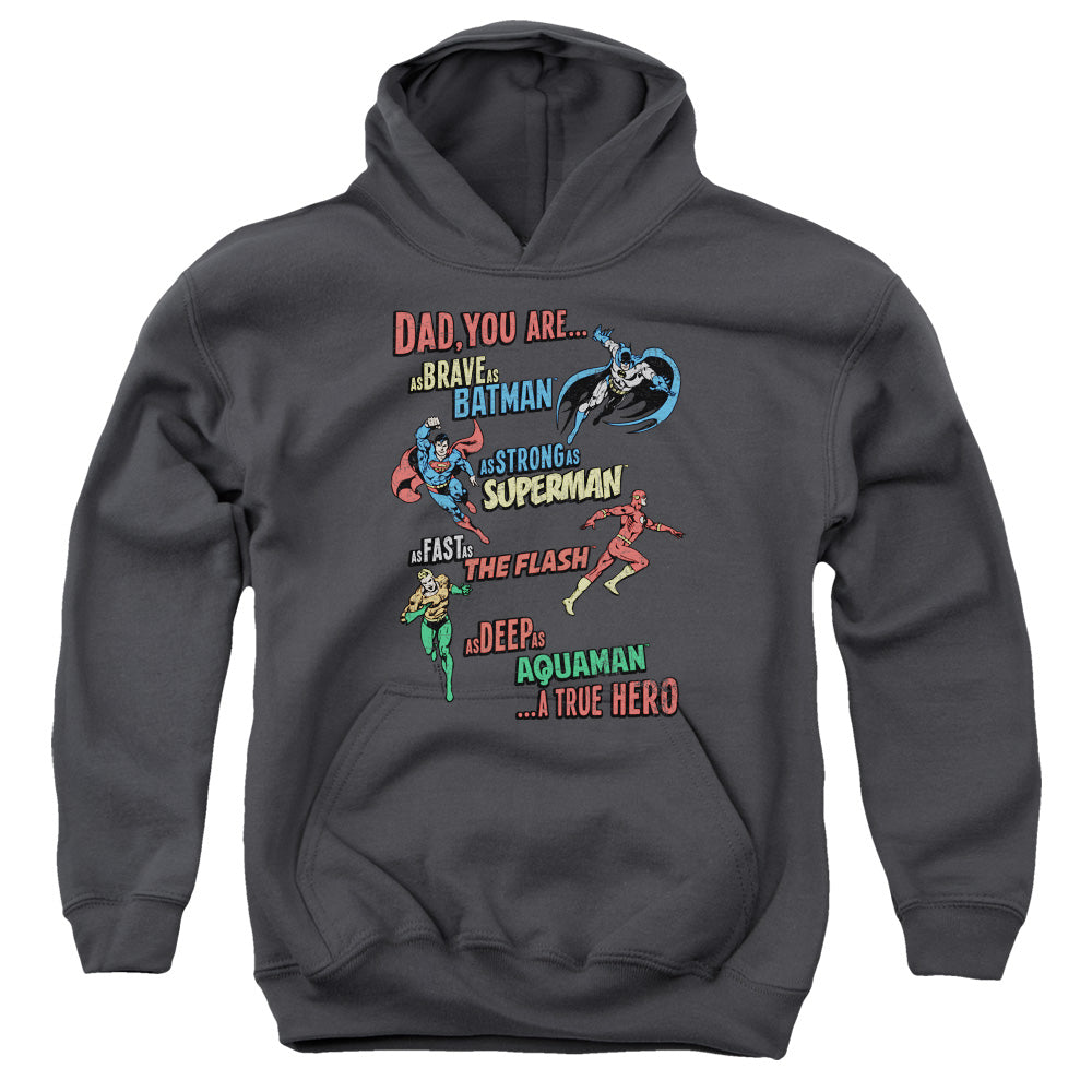 Justice League Dad Hero Kids Youth Hoodie Charcoal