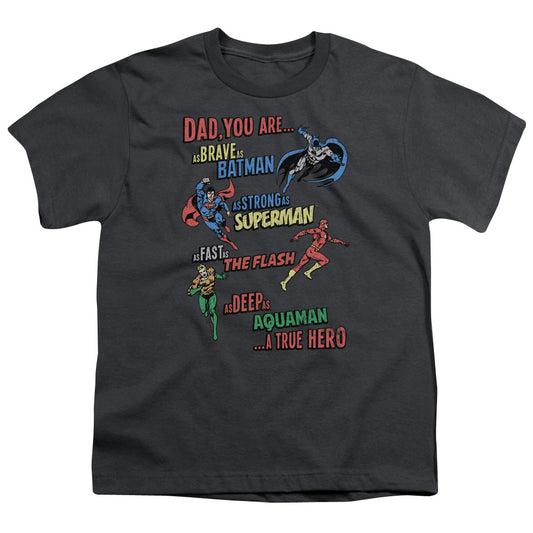 Justice League Dad Hero Kids Youth T Shirt Charcoal