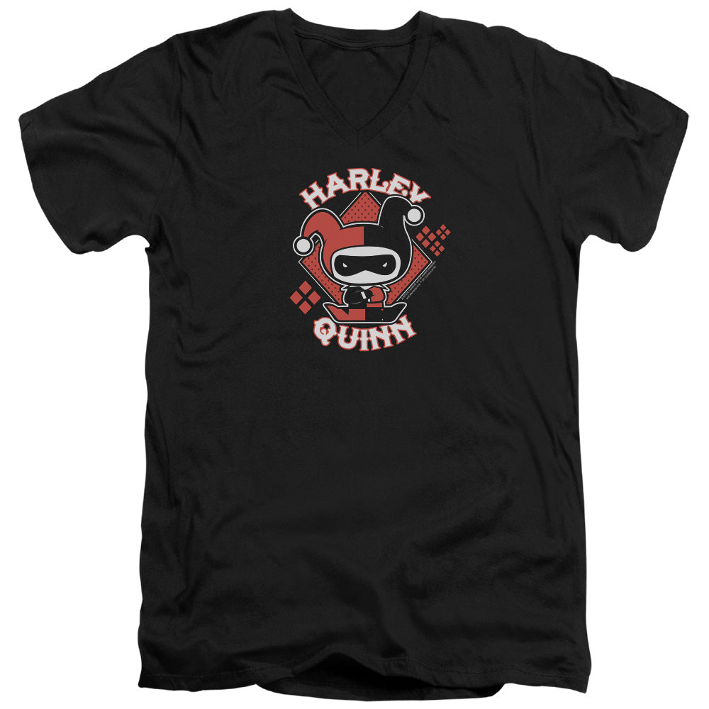 Justice League Harley Chibi Mens Slim Fit V-Neck T Shirt Black