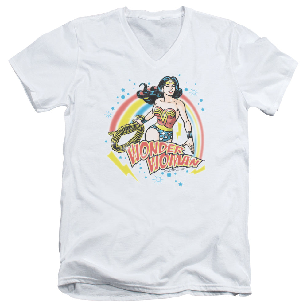 Wonder Woman Wonder Airbrush Mens Slim Fit V-Neck T Shirt White