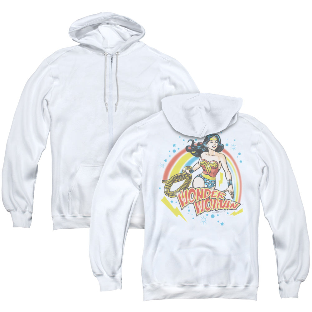 Wonder Woman Wonder Airbrush Back Print Zipper Mens Hoodie White