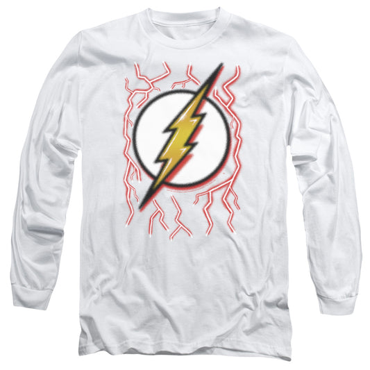 Dc Flash Airbrush Bolt Mens Long Sleeve Shirt White