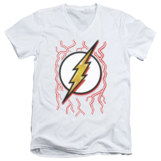 Dc Flash Airbrush Bolt Mens Slim Fit V-Neck T Shirt White