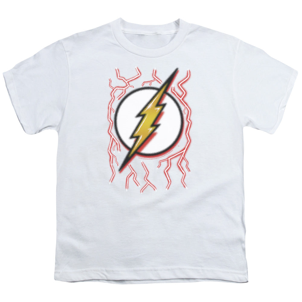 Dc Flash Airbrush Bolt Kids Youth T Shirt White