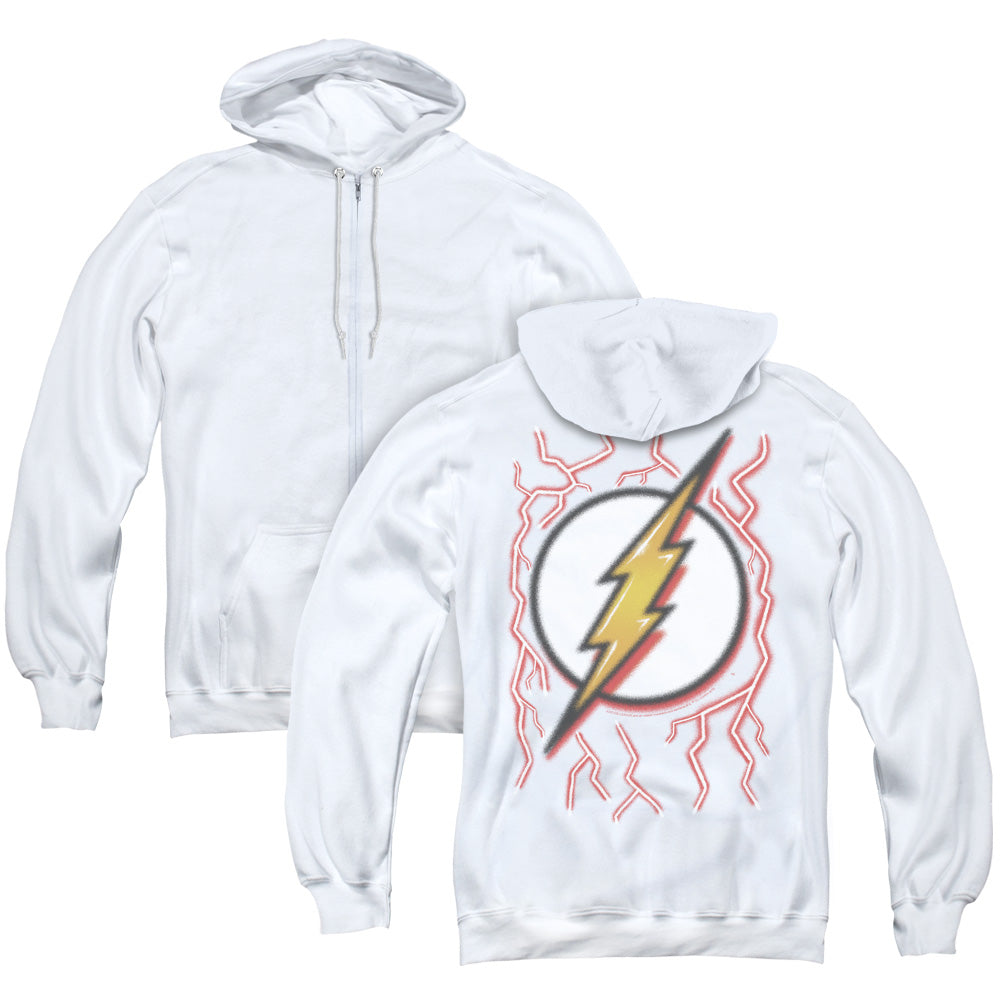 Dc Flash Airbrush Bolt Back Print Zipper Mens Hoodie White