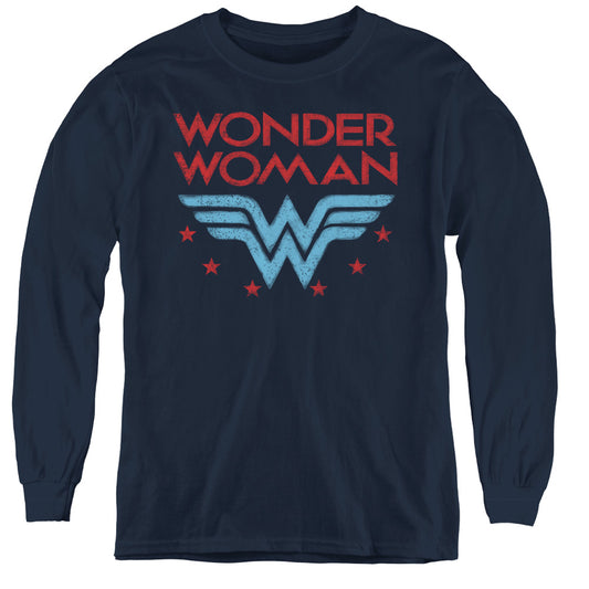 Wonder Woman Wonder Stars Long Sleeve Kids Youth T Shirt Navy Blue