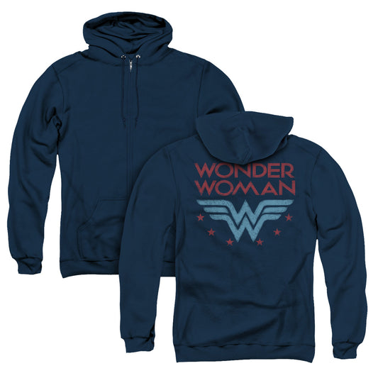 Wonder Woman Wonder Stars Back Print Zipper Mens Hoodie Navy Blue