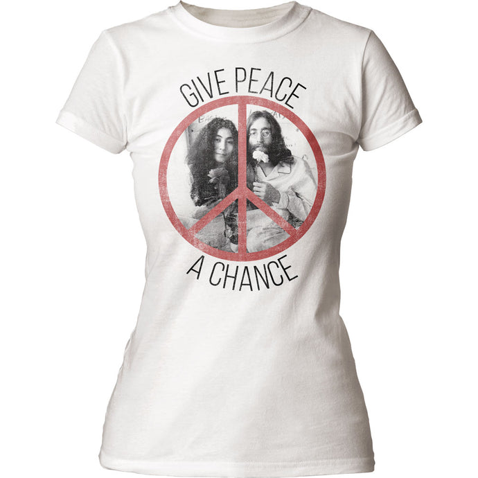 John Lennon Give Peace A Chance Womens T Shirt White
