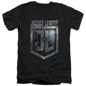 Justice League Movie Shield Logo Mens Slim Fit V-Neck T Shirt Black