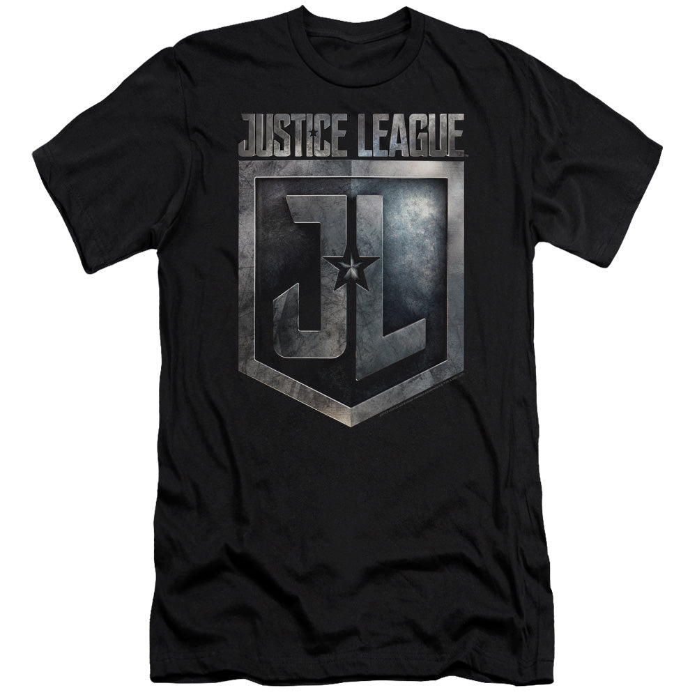 Justice League Movie Shield Logo Slim Fit Mens T Shirt Black