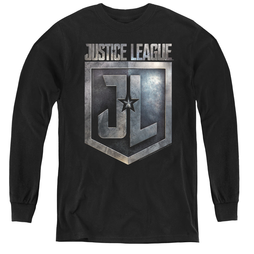 Justice League Movie Shield Logo Long Sleeve Kids Youth T Shirt Black
