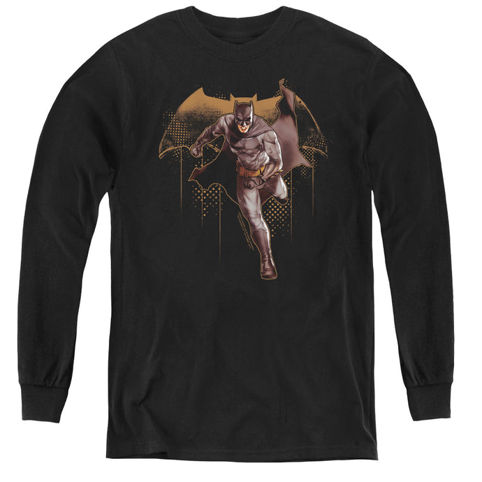 Justice League Movie Caped Crusader Long Sleeve Kids Youth T Shirt Black