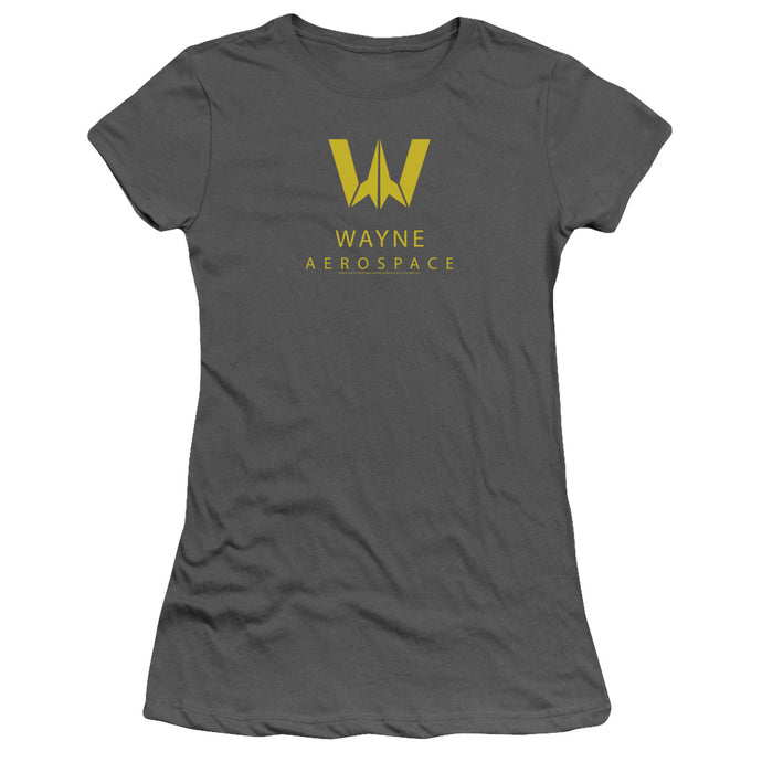 Justice League Movie Wayne Aerospace Junior Sheer Cap Sleeve Womens T Shirt Charcoal