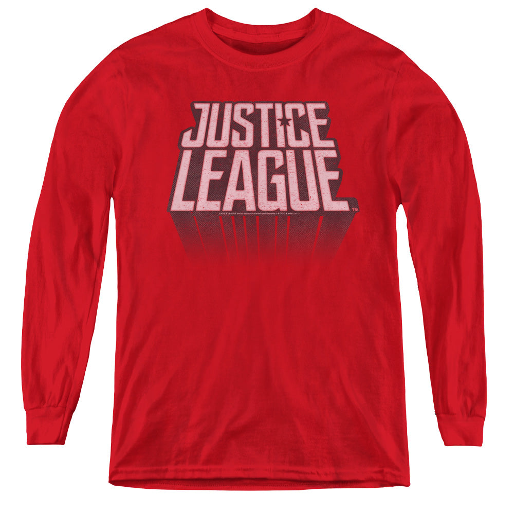 Justice League Movie League Distressed Long Sleeve Kids Youth T Shirt Red